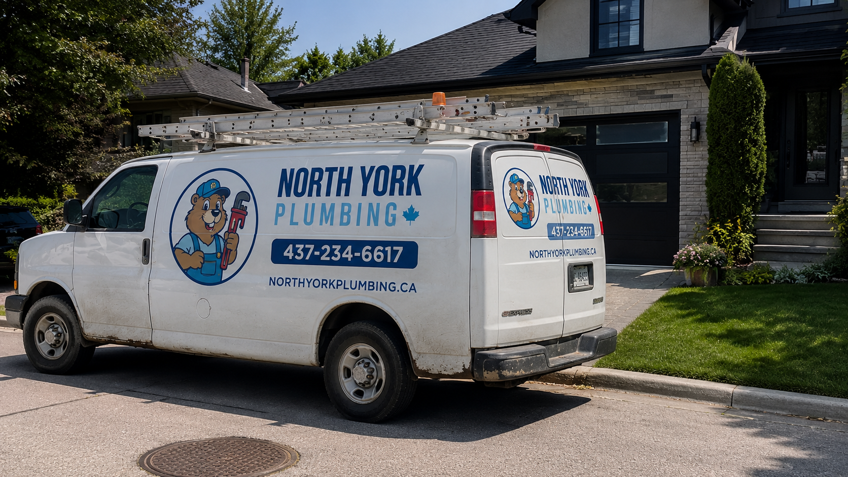 North York Plumbing service van parked on a residential North York street